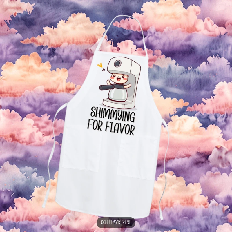 Funny Victorious Coffee Maker Apron: Machine doing a happy shimmy, ready for kitchen tasks with a celebratory dance.