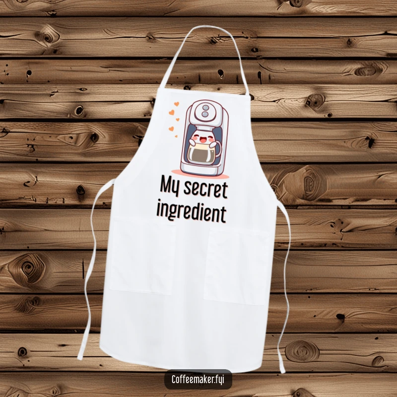 Funny apron with a singing coffee maker machine, joyfully gurgling, perfect for chefs who love humor and good coffee.