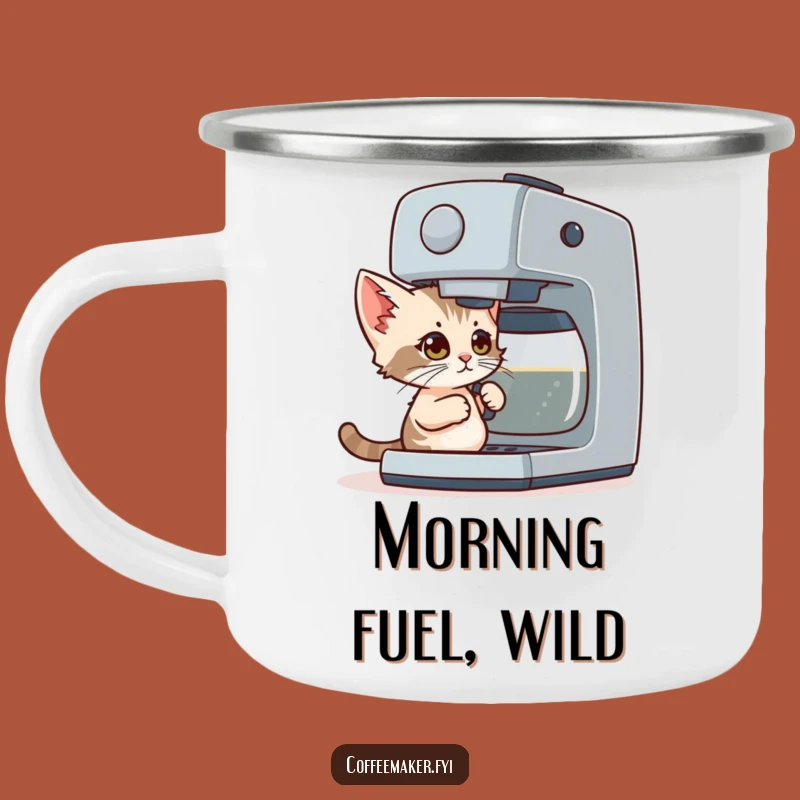Funny Coffee Kitten Camping Mug: Tiny Cat Brews Adventure Outdoors, Perfect Gift