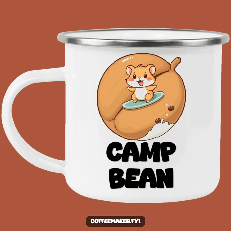 Funny Hamster Camping Mug: Enjoy Coffee Outdoors with a Surfing Coffee Bean Design