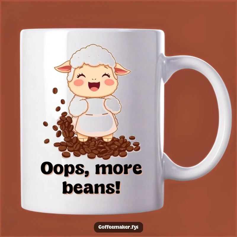 Funny Sheep Coffee Bean Mug: Giggling Sheep Spills Beans, Perfect Funny Gift