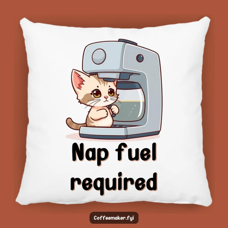 Funny Coffee Kitten Pillow: Cuddle with a Determined Cat and His Big Dream