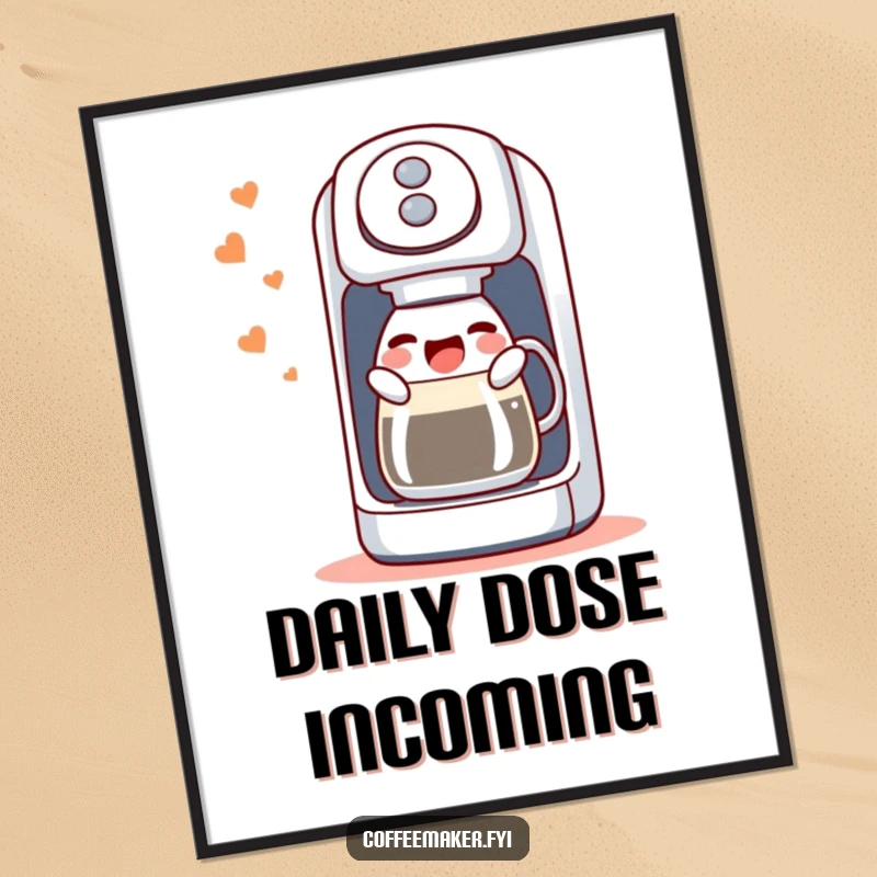Funny digital art print of a singing coffee maker machine, joyfully gurgling, adding a whimsical and humorous visual to any space.