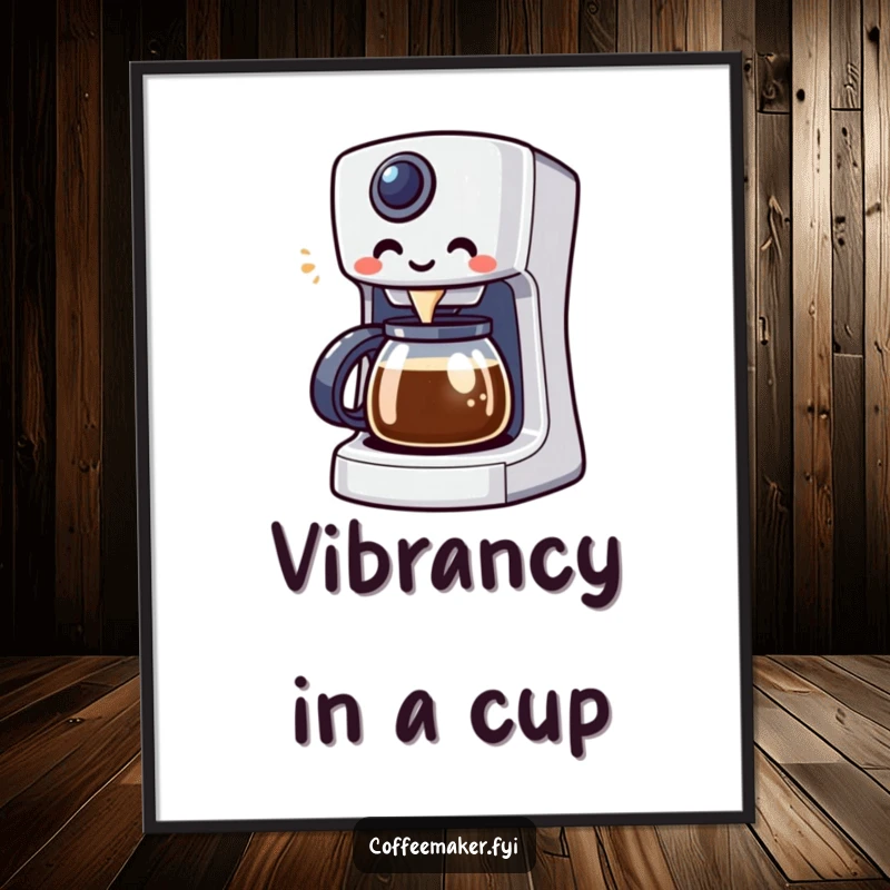 Funny Kawaii coffee maker character brewing, available as a downloadable digital art print for instant decor.