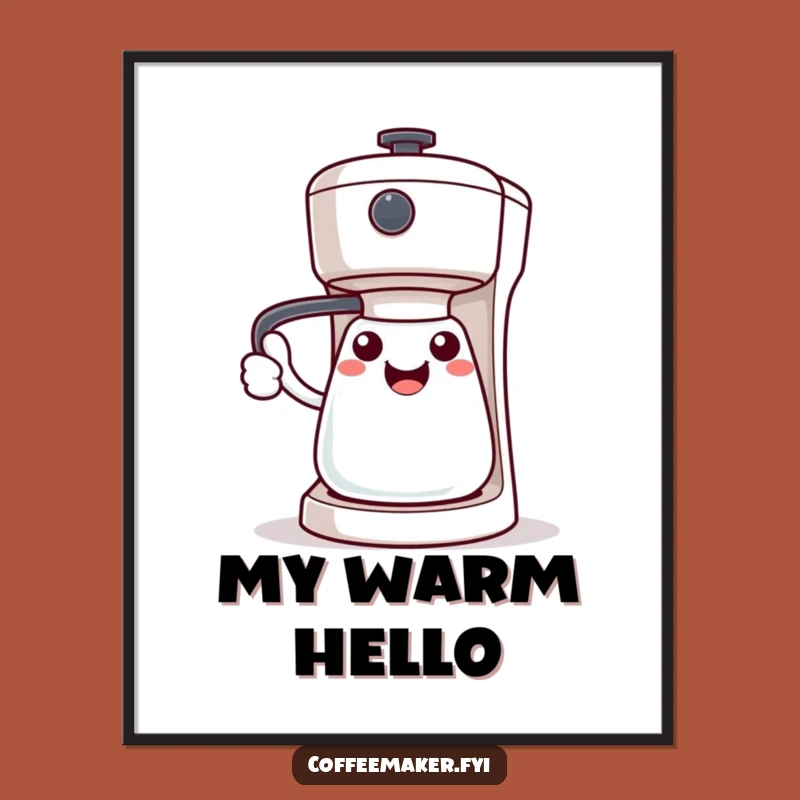 Funny Kawaii Coffee Maker Digital Art: Welcoming Handle Greeting, Instant Home Decor Gift