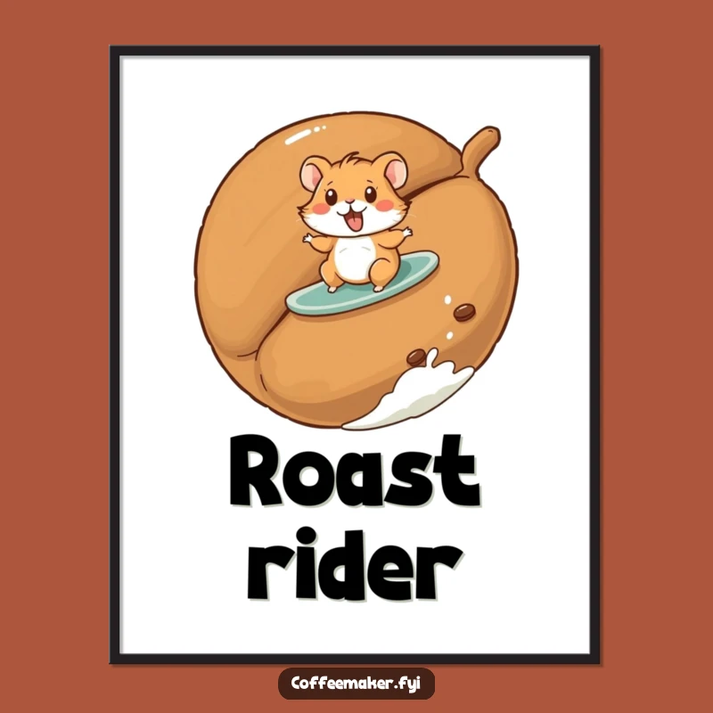 Funny Hamster Digital Art Print: Surfing Coffee Bean Graphic for Instant Playful Decor