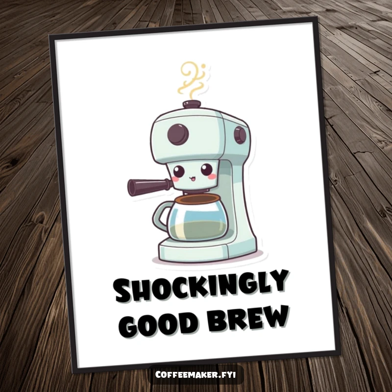 Funny Surprised Coffee Maker Digital Art Print: Coffee machine shocked with steam puffing, adding humorous surprise and steamy vibes to decor.