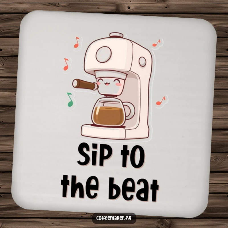 Funny Musical Coffee Maker Coaster: Coffee machine dancing with musical notes, protecting surfaces with a harmonious and fun vibe.
