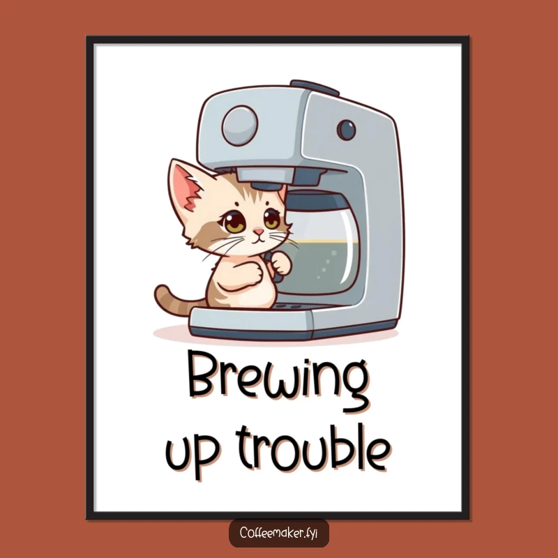 Funny Coffee Kitten Poster: Tiny Cat's Epic Coffee Maker Battle, Wall Art