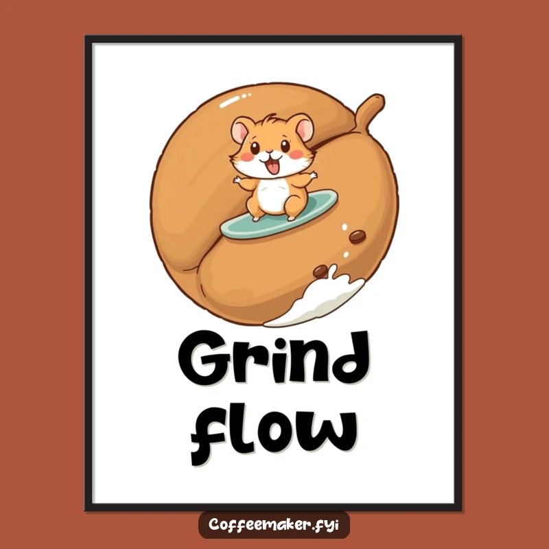 Funny Hamster Poster: Surfing Coffee Bean Art for a Playful and Humorous Space