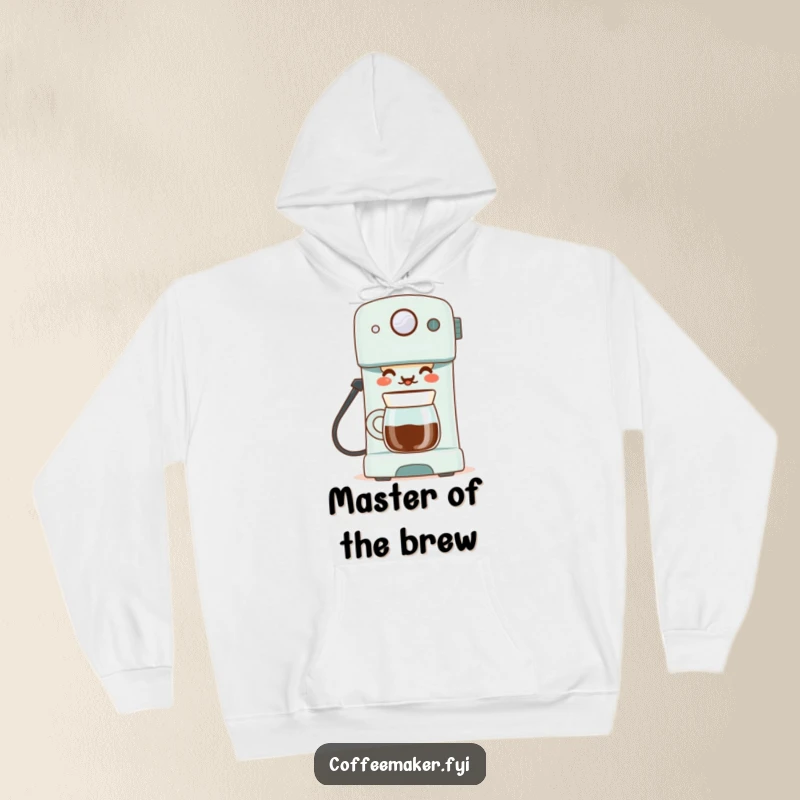Funny hoodie featuring a proud coffee maker serving a perfect cup, designed for comfort and celebrating brewing mastery.
