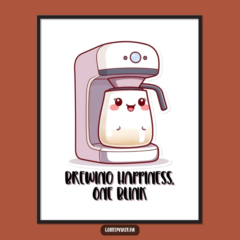 Free Printable Wall Art: Excited Kawaii Coffee Maker Art for Energetic Decor