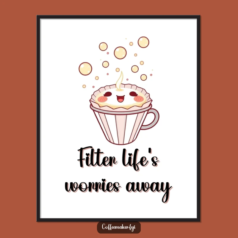Funny Free Printable Wall Art: Kawaii Coffee Filter - Downloadable Art