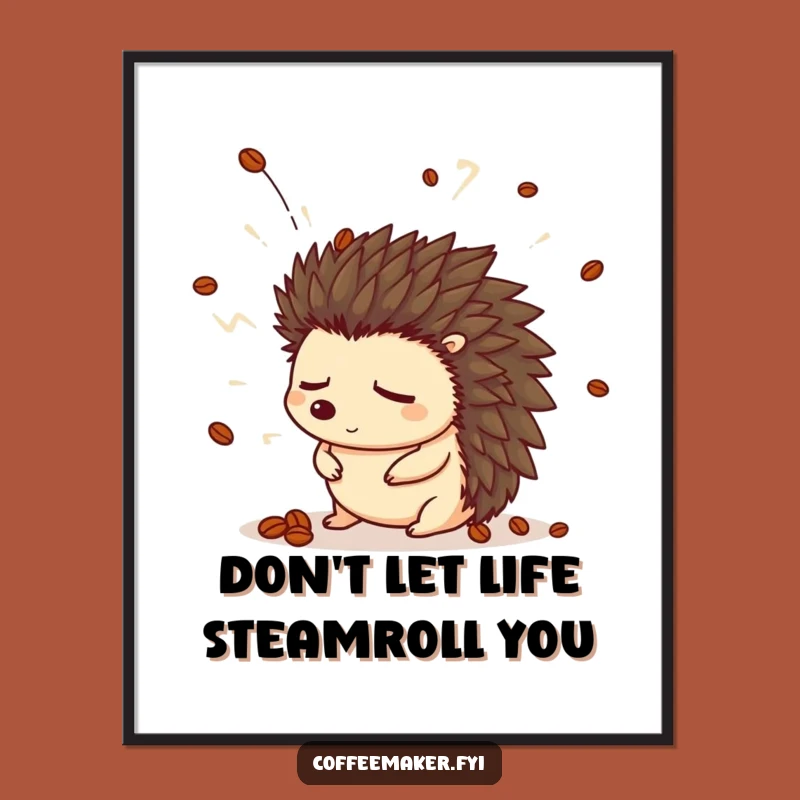 Funny Free Printable Wall Art: Startled Hedgehog, Humorous Downloadable Decor for Coffee Nooks