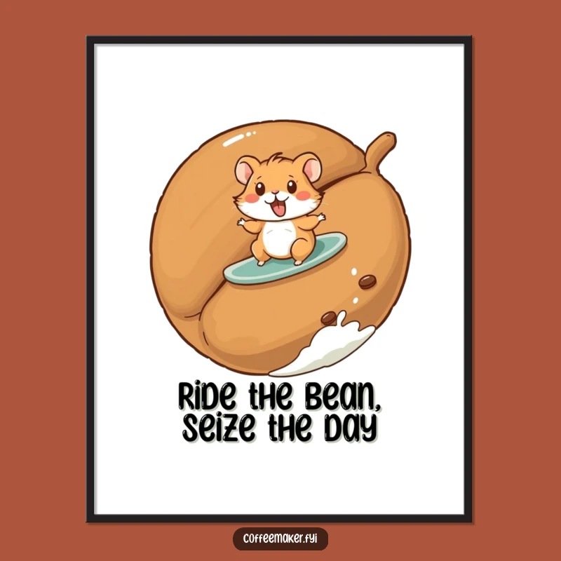 Funny Free Printable Wall Art: Hamster Surfing Coffee Bean, Humorous Downloadable Decor