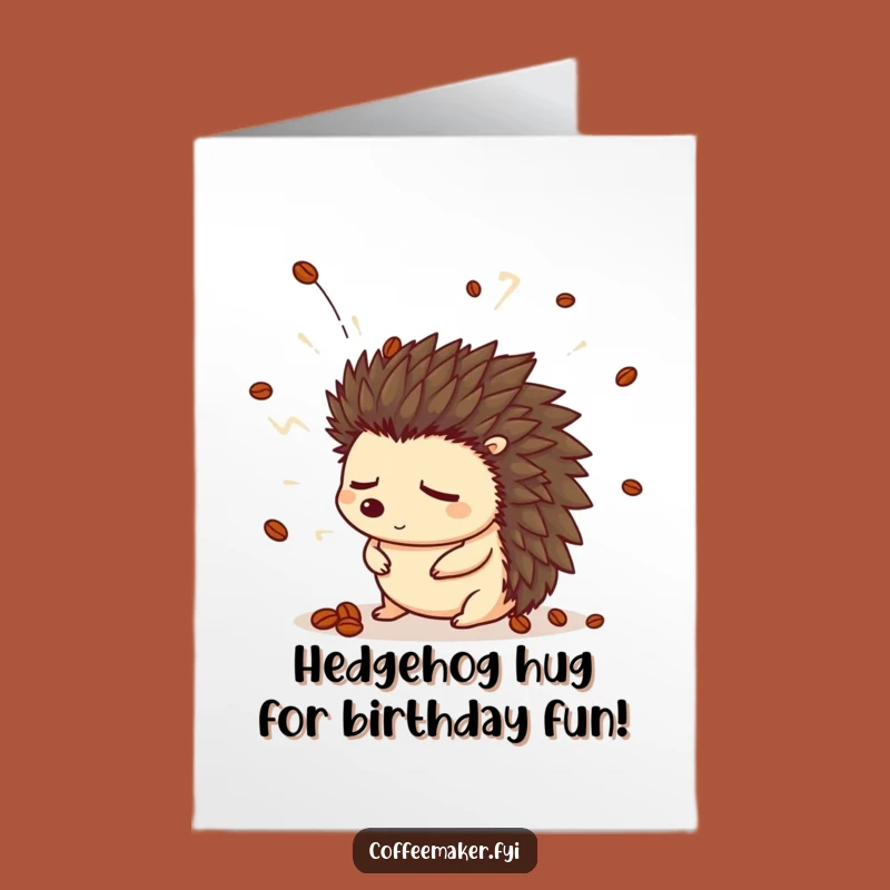 Free Printable Birthday Card: Startled Hedgehog, Funny Coffee Steam Explosion Downloadable Gift