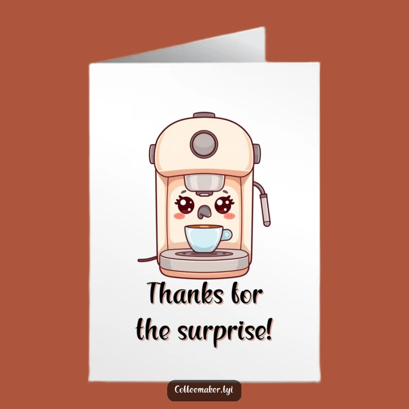 Free Printable Thank You Card: Surprised Kawaii Espresso Machine - Funny Downloadable Gift