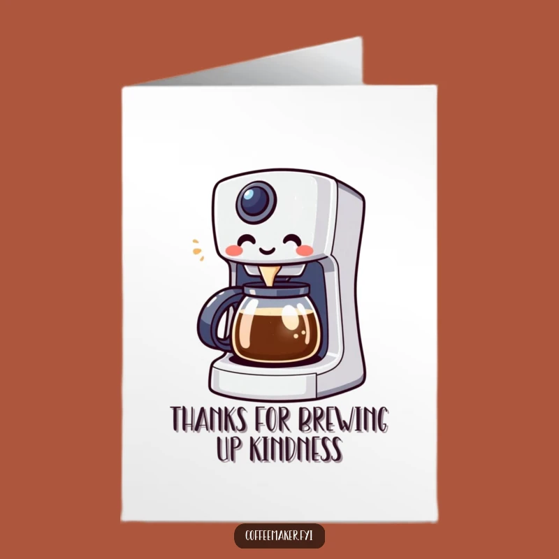 Free Printable Thank You Card: Kawaii Coffee Maker Brewing Gratitude - Funny Downloadable Gift
