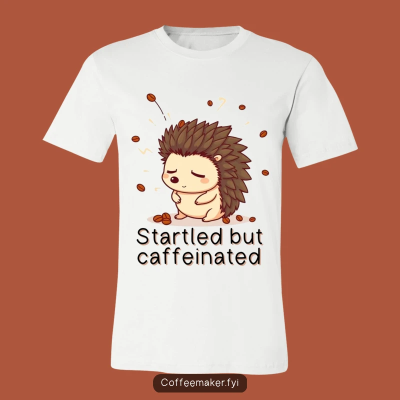 Funny Hedgehog T-Shirt: Startled Awake Graphic Tee for Coffee Lovers, Perfect Funny Gift
