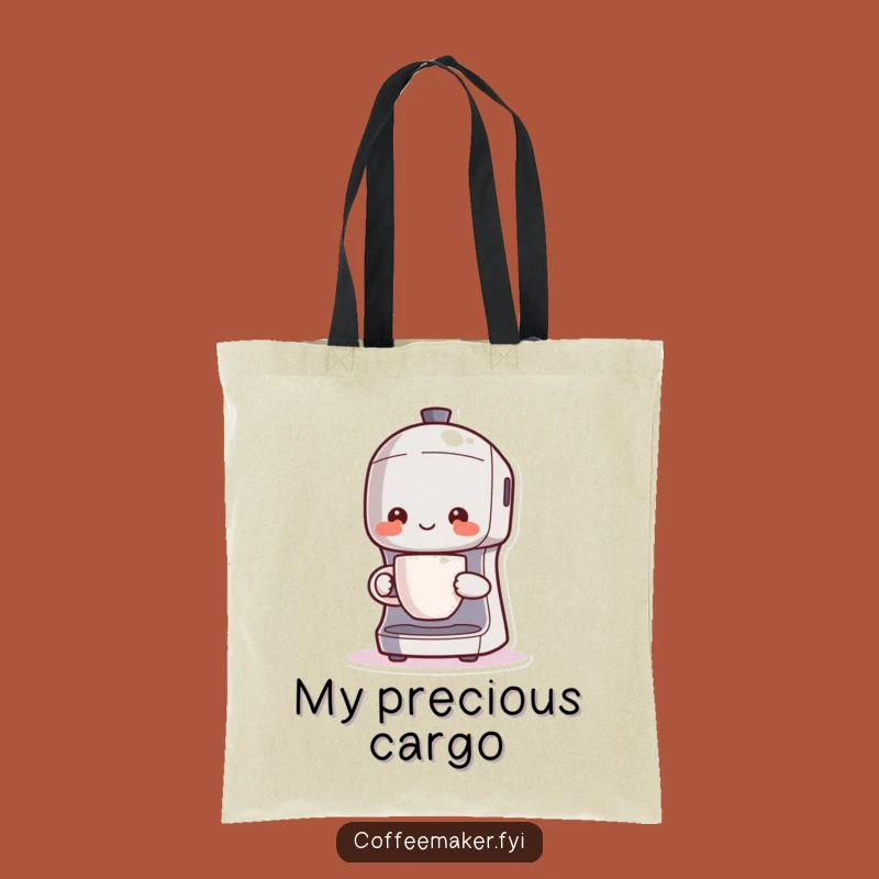 Funny Kawaii Coffee Maker Tote Bag: Adorable Brew Master Proudly Carrying Steaming Cup, Handy Gift